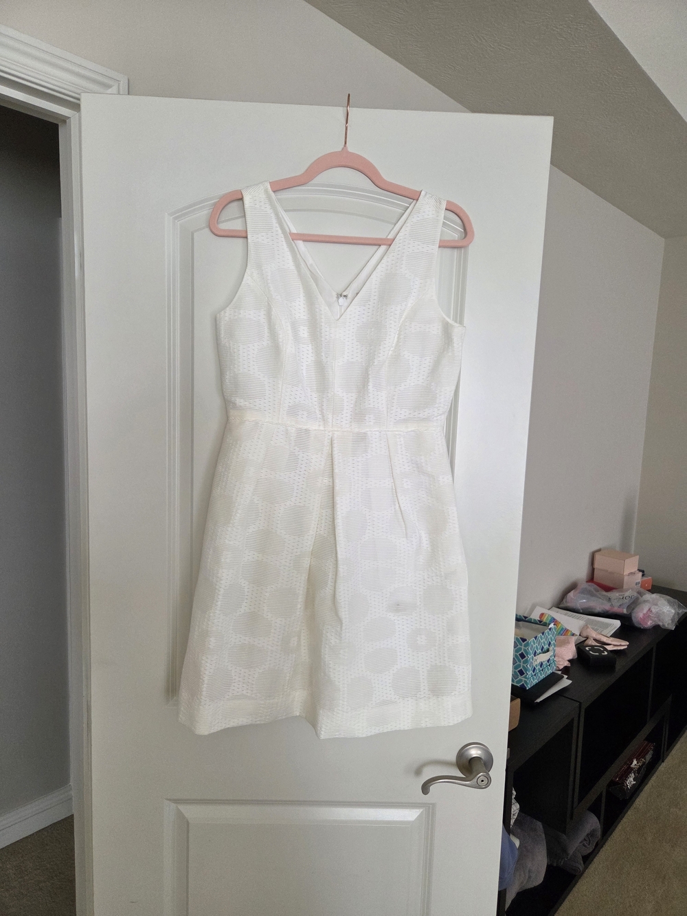J. Crew White Textured Fit and Flare Dress